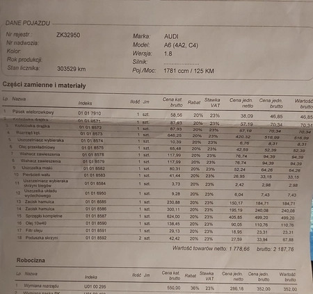 Audi A6 cena 9900 przebieg: 325600, rok produkcji 1996 z Koszalin małe 407